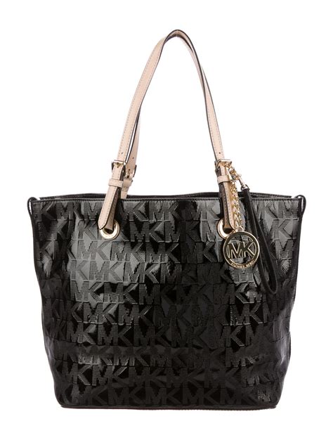 black leather michael kors purse|michael kors black patent tote.